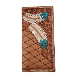 Ranger Belt Co H-01NR Western Unisex Bifold Rodeo Wallet Tooled PaintedFeathers